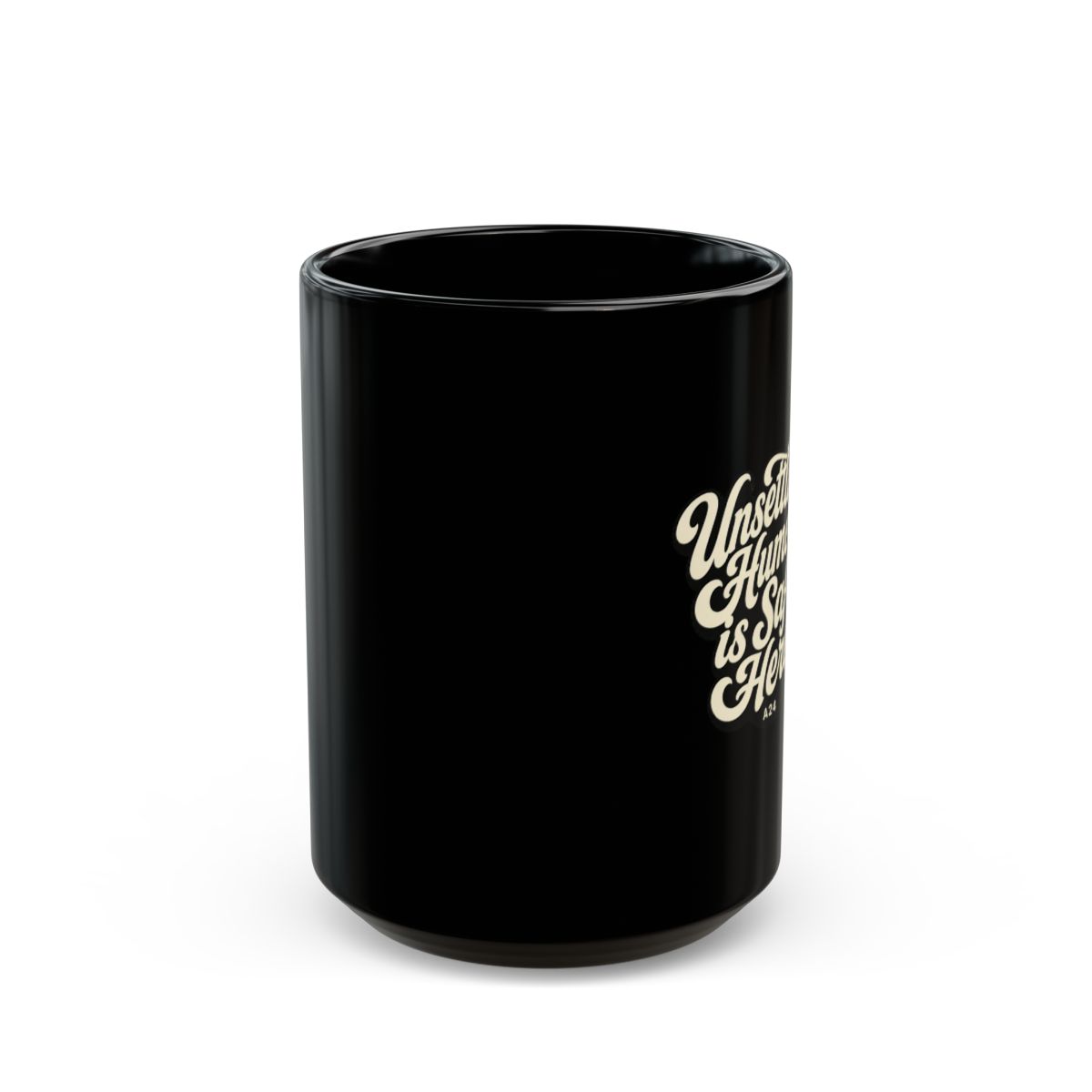 A24 "Unsettling Humor is Safe Here" Black Mug - alternate angle 2, merchandise