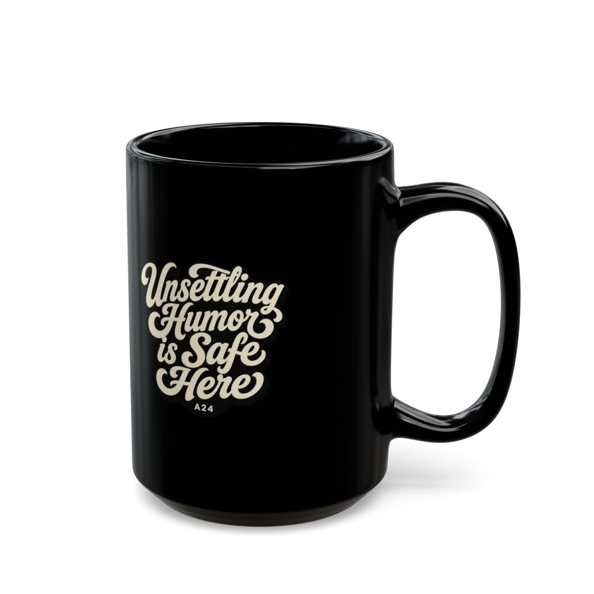 A24 "Unsettling Humor is Safe Here" Black Mug - alternate angle 5, merchandise
